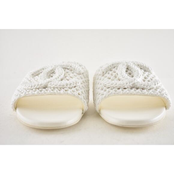 Chanel 24M White Crochet Knit Coco Beach CC Logo Mule Slide Slip Flat Sandal 41 - Picture 13 of 16